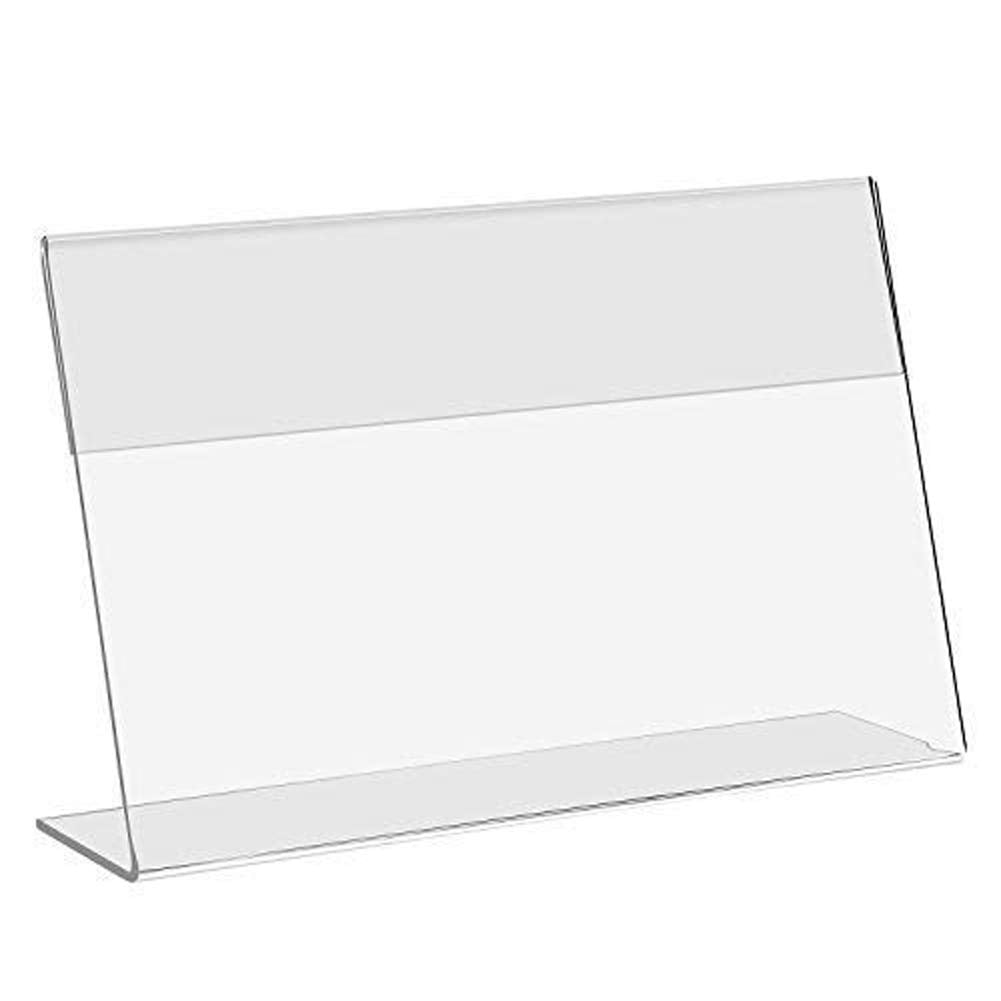 Teensery 10 Pcs Clear Sign Holder Acrylic L-Shaped Table Card Holder Slanted Display Stand Merchandise Price Tag Label Holder (3