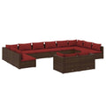 vidaXL 12-Piece Outdoor Patio Lounge Set with Cushions - Brown Poly Rattan - Modular Design for Flexible Arrangement - Sturdy Po