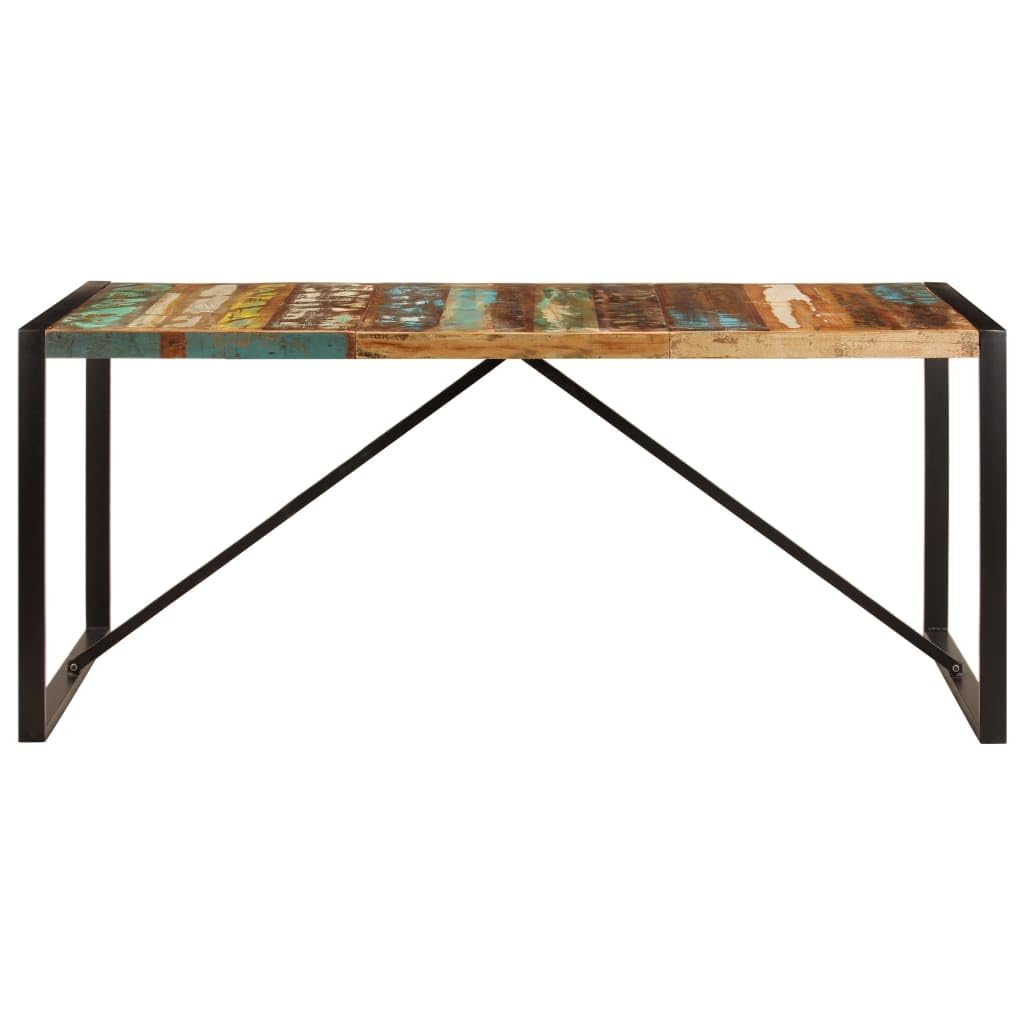 vidaXL Solid Reclaimed Wood Dining Table with Powder-Coated Steel Legs, Handmade, Sustainable, Antique Furniture Ideal for Interior Spaces, Multicolour Black