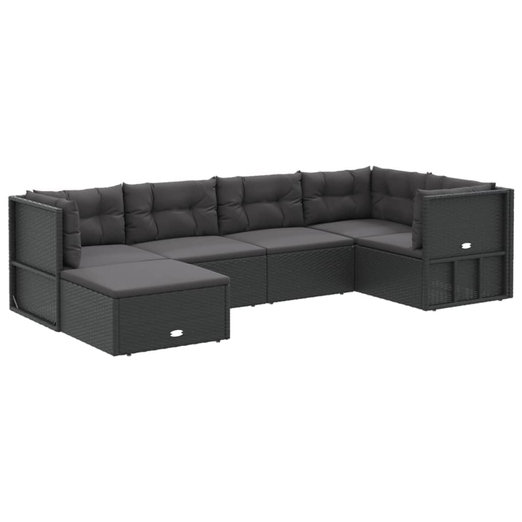 Vidaxl 7-Piece Patio Lounge Set- Contemporary & Durable Black Poly Rattan And Steel Frame- Adjustable Corner Sofa Seat- Includes Comfortable Cushions