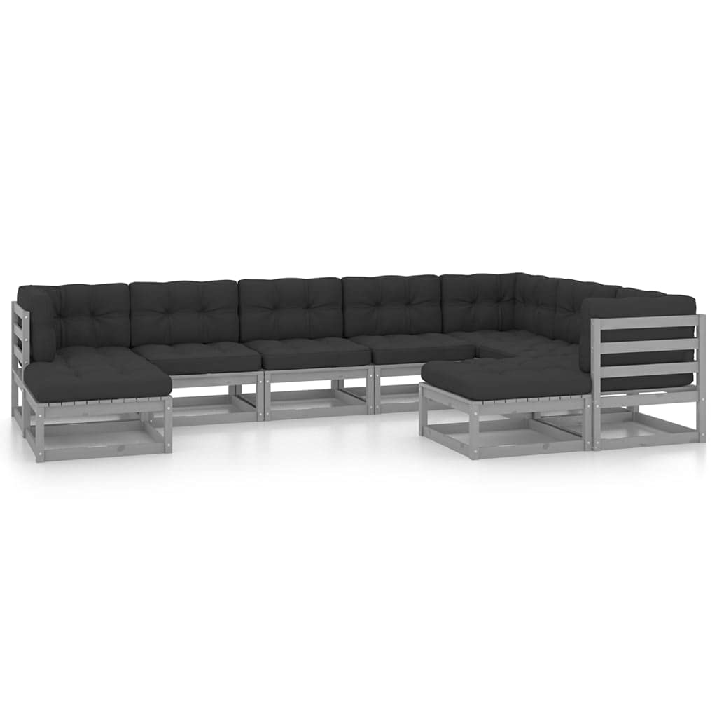 vidaXL Solid Pinewood Patio Lounge Set 9 Piece with Cushions Outdoor Garden Terrace Yard Furniture Wooden Lounge Sofa Set Seat Seating Gray