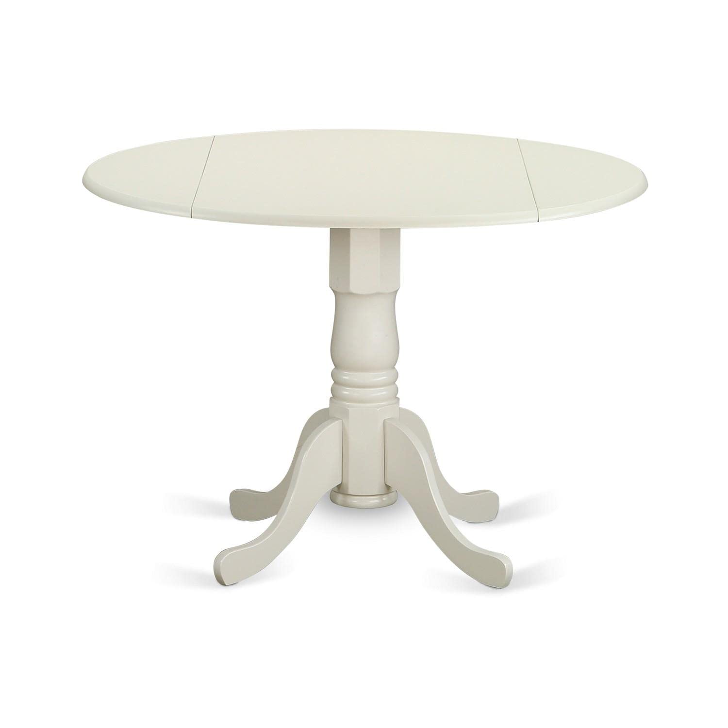 East West Furniture Dldr3-Lwh-07 3 Piece Kitchen Table & Chairs Set Contains A Round Dining Room Table With Dropleaf And 2 Gray Linen Fabric Parsons Dining Chairs, 42X42 Inch, Linen White