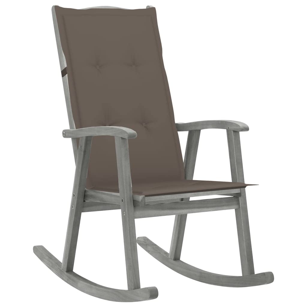 vidaXL Outdoor Rocking Chair with Cushions - Gray Acacia Wood, Weather-Resistant, Indoor/Outdoor Seating for Patio, Living Room, Garden, and Deck - Includes Extra Waterproof Cushion