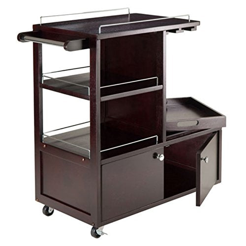Ergode Wood Jeston Entertainment Cart | Stylish, Elegant, Durable | Ample Surface Space, Storage Drawers, Shelves | Removable Wine Holder | (92430-VV)