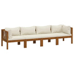 vidaXL Solid Acacia Wood 4-Seater Patio Sofa with Cream Cushion Outdoor Garden Terrace Wooden Modular Sofa Seating Seat Sitting Chair Furniture