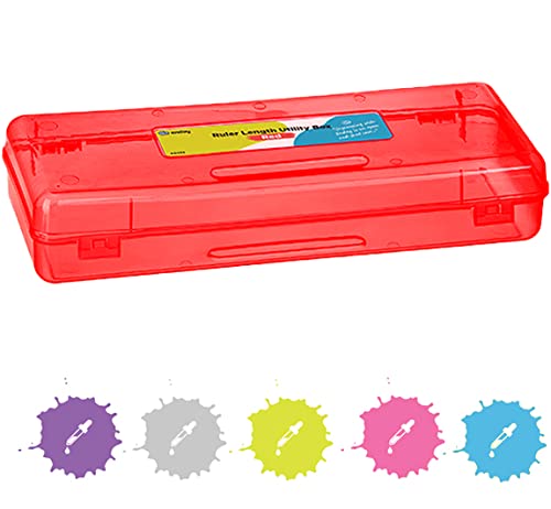 Enday Pencil Box Red, Storage Organizer Utility Box, Multipurpose Long Ruler Length School Office Supplies Plastic Pencil Case F