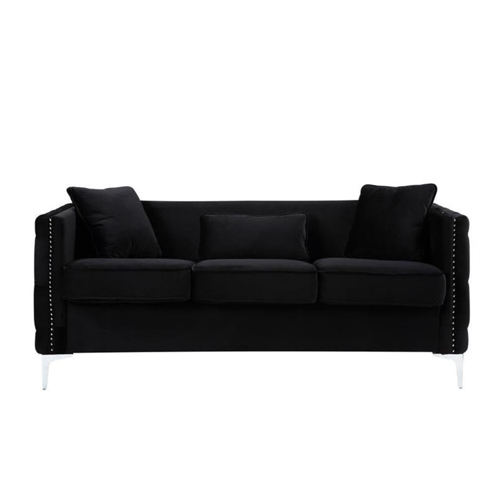 Lilola Home Bayberry Black Velvet Sofa Loveseat Living Room Set