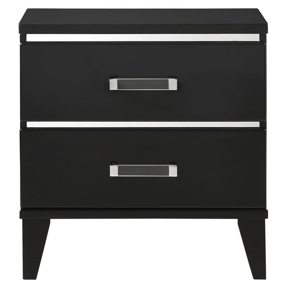 Acme Chelsie Wooden 2-Drawer Nightstand with Acrylic Bar Handles in Black
