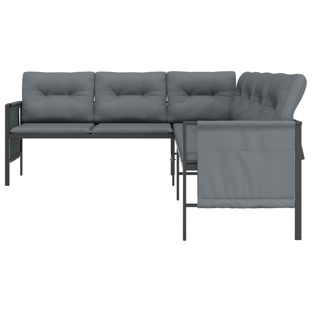 vidaXL Outdoor Patio Corner Sofa in Anthracite, Sturdy Steel Material with E-Coating & Powder Coating, Comfortable Thick Padded Cushions, Convenient Side Storage Bags
