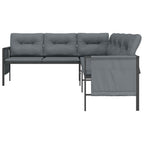 vidaXL Outdoor Patio Corner Sofa in Anthracite, Sturdy Steel Material with E-Coating & Powder Coating, Comfortable Thick Padded Cushions, Convenient Side Storage Bags