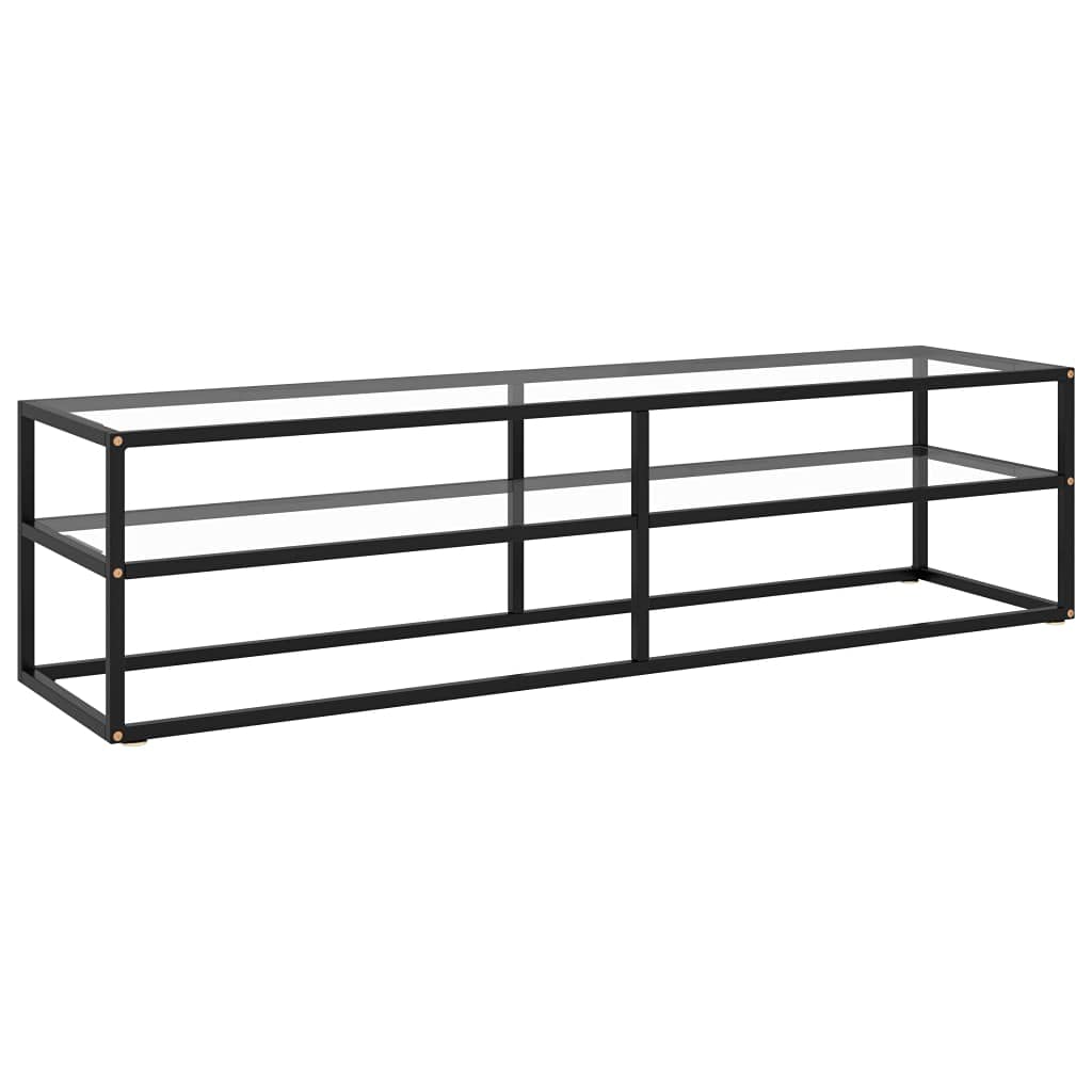 vidaXL Black TV Stand with Glass, Sleek Design, Tempered Glass with Shelf, Easy to Assemble - 63&quot;x15.7&quot;x15.7&quot;