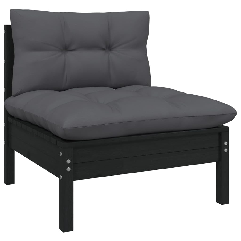 vidaXL Solid Pinewood 3-Seater Patio Sofa with Anthracite Cushions Garden Outdoor Lawn Yard Terrace Balcony Seat Seating Sitting Chair Furniture