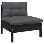 vidaXL Solid Pinewood 3-Seater Patio Sofa with Anthracite Cushions Garden Outdoor Lawn Yard Terrace Balcony Seat Seating Sitting Chair Furniture