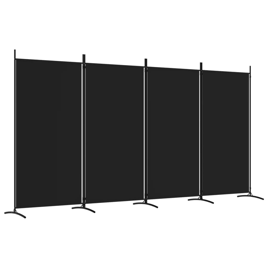 vidaXL 4-Panel Room Divider - Black Foldable Fabric Screen - Space Divider for Bedroom, Living Room, Office - Easy Storage