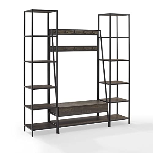 Crosley Jacobsen 3Pc Entryway Set Brown Ash/Matte Black - Hall Tree & 2 Narrow Etageres