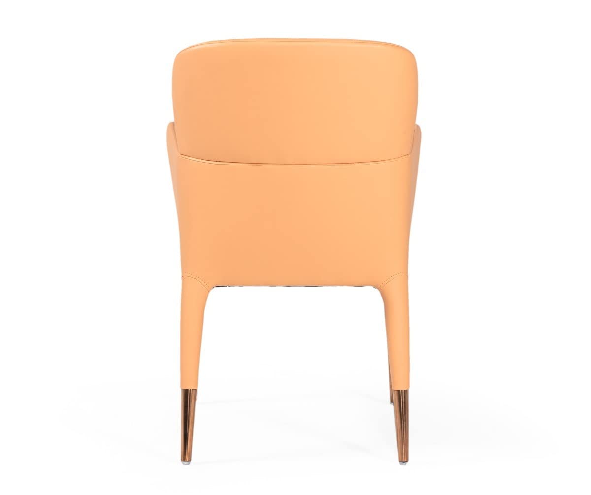 HomeRoots Orange Faux Leather, Metal Peach Rosegold Dining Chair