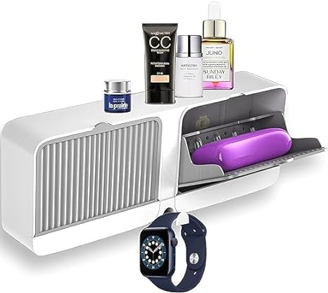 HR MALL Plastic WallMounted Double Bar Soap Box with Lid Double Grids, Drainage Box with Cover Soap Holder, Multicolored