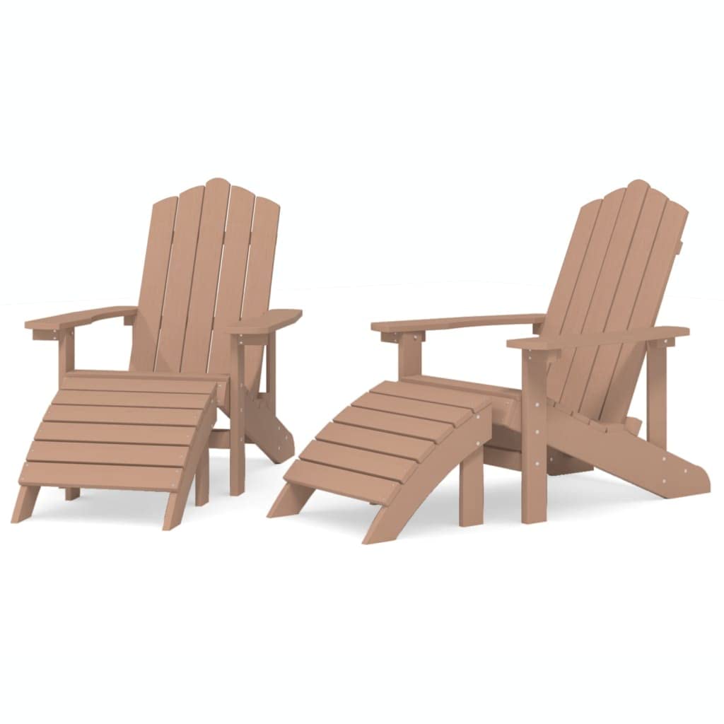 vidaXL Patio Adirondack Chairs with Footstools 2 pcs Set, HDPE Brown, Weather-Resistant and UV-Resistant, Low Maintenance Design, Comfortable High Backrest and Wide Arms