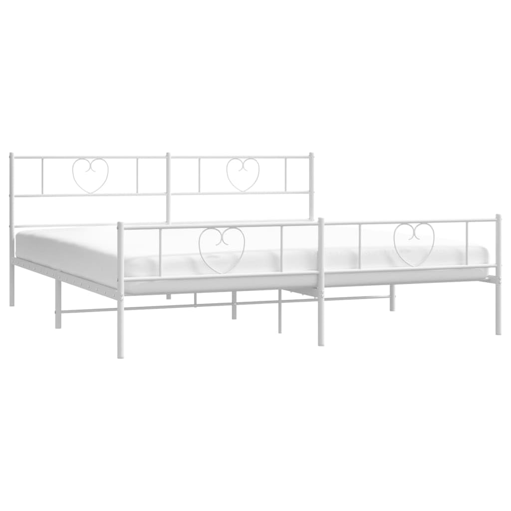 vidaXL Califonia King Metal Bed Frame with Headboard and Footboard, Under Bed Storage Space, Sturdy Steel Construction and Easy Assembly, Minimalist Style, White, 12'' High, Without Mattress