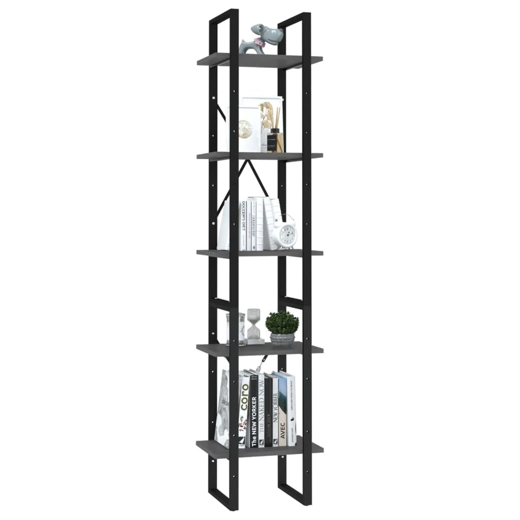 vidaXL Bookshelf Storage Shelf Shelving Unit Gray Engineered Wood/Metal Frame - Modern Freestanding Bookcase/Cabinet for Living Room/Office with 5 Shelves - 2 Cabinets, 27.6" / 41.3" High
