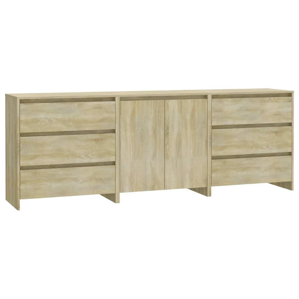 Vidaxl Sideboard 3 Piece Home Indoor Bedroom Living Room Highboard Buffet Side Storage Console Cabinet Furniture Sonoma Oak Engineered Wood