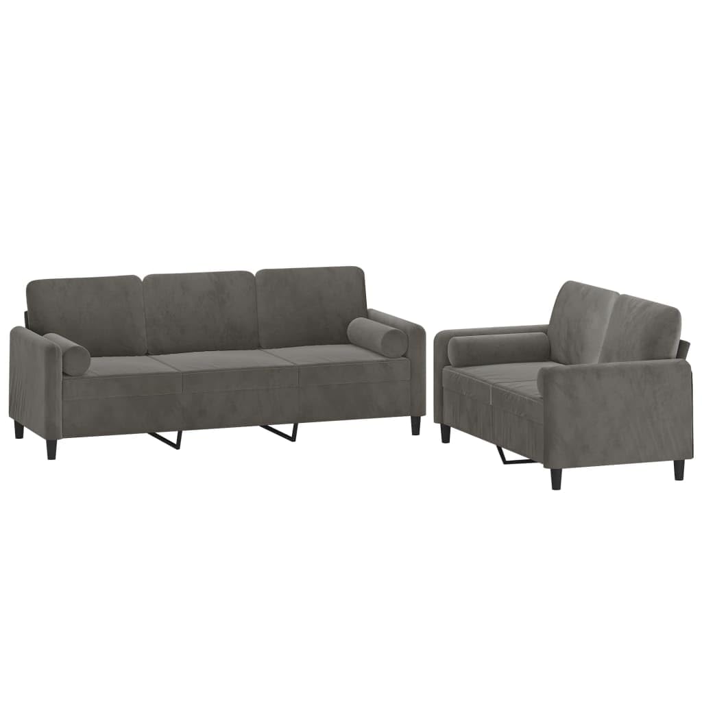 Vidaxl 2 Piece Sofa Set - Dark Gray Velvet Material, Includes Throw Pillows And Cushions, Elegant Design For Living Room And Lounge Area