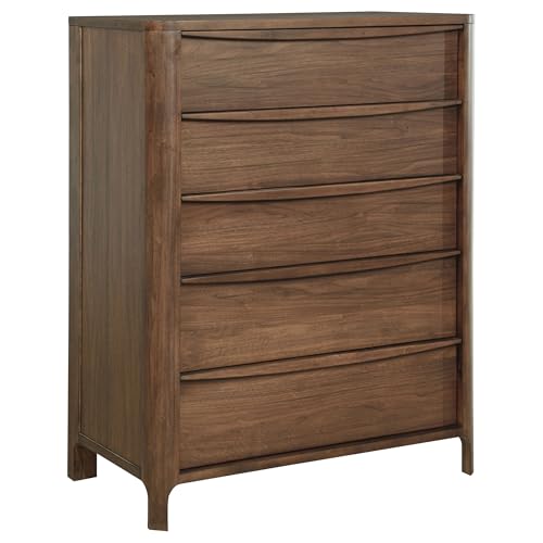 Coaster Home Furnishings Maderia Transitional Wood 5-Drawer Bedroom Chest of Drawers Chiffonier Clothing Storage Cabinet Bedroom Armoire Tall Dresser Organizer Unit Walnut 223325