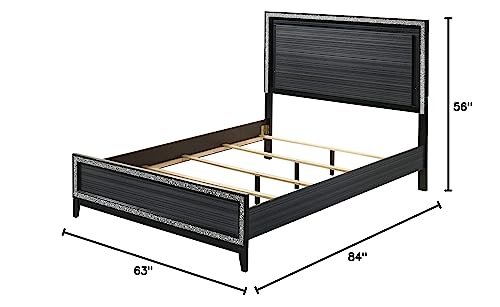 Acme Haiden Wooden Queen Panel Bed with LED in Weathered Black Finish