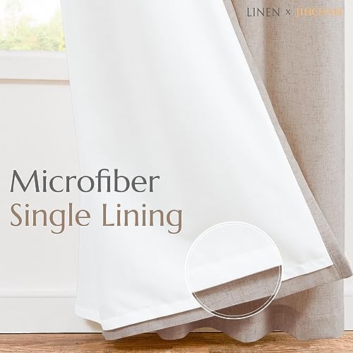Jinchan Linen Blend Taupe Curtains 63 Inch Length For Living Room Farmhouse Rod Pocket Back Tab Light Filtering Window Drapes With Lined For Bedroom Taupe 2 Panels