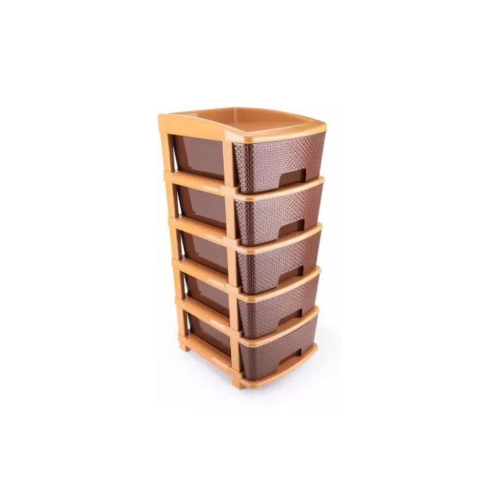Cospex Plastic Modular Drawer 5 Tier Organisers, Drawers For Storage, For Office, Home, Multiple Use Colour Dark Brown  Large(W