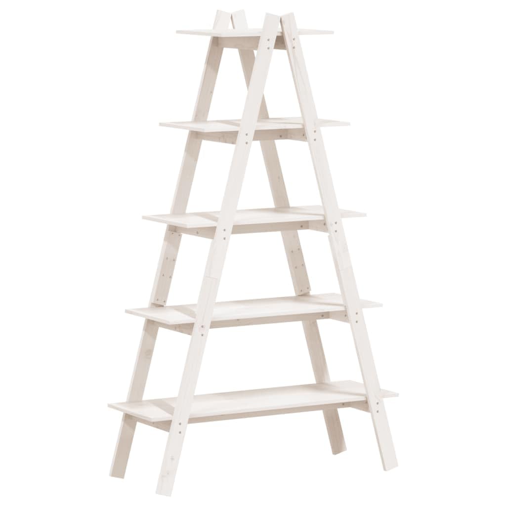 vidaXL 5-Tier Chic A-Shape Shelf in Solid Pine Wood, Versatile with Large Storage Space, Ideal for Any Room, White