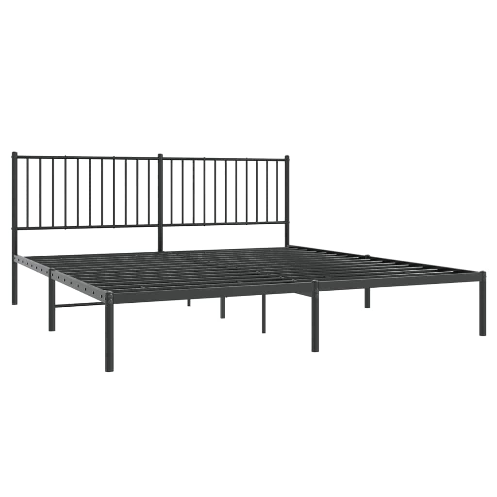vidaXL Classic Bed Frame with Headboard, Robust Powder-Coated Steel Construction, Extra Under Bed Storage, Elegant Design, Easy Assembly, Black, 72"x83.9"