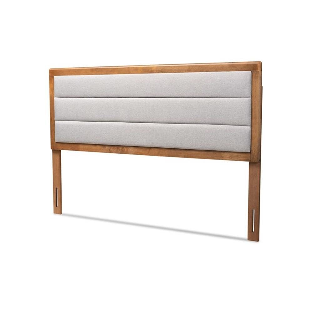 Baxton Studio Dexter Modern and Contemporary Light Grey Fabric Upholstered and Walnut Brown Finished Wood Queen Size Headboard