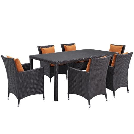 Modway Convene 7 Piece Outdoor Patio Dining Set - Espresso Orange