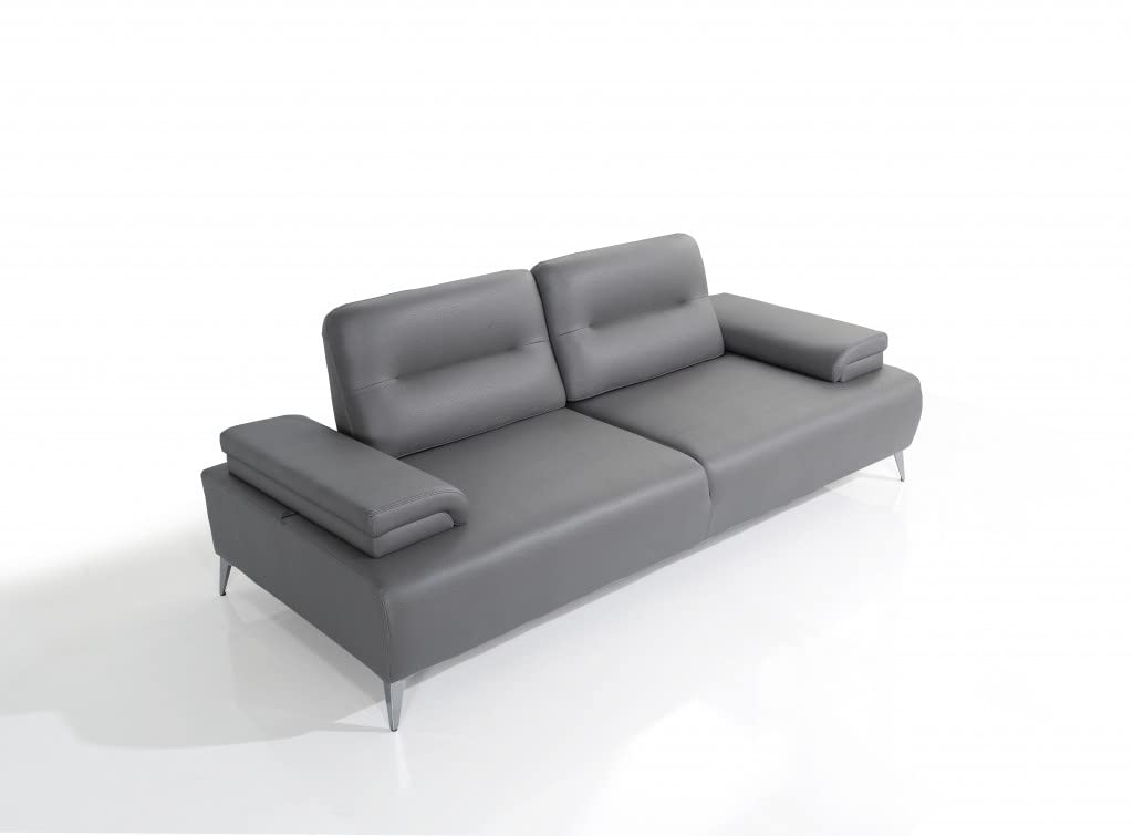 HomeRoots Light Grey Convertible Leather Sofa Metal