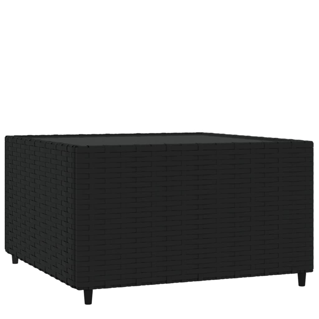 vidaXL Square Patio Coffee Table – Black Poly Rattan Outdoor Table with Tempered Glass Top, Weather-Resistant Material, Powder-Coated Steel Frame, and Easy Assembly – 19.7"x19.7"x11.8"