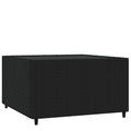vidaXL Square Patio Coffee Table – Black Poly Rattan Outdoor Table with Tempered Glass Top, Weather-Resistant Material, Powder-Coated Steel Frame, and Easy Assembly – 19.7"x19.7"x11.8"