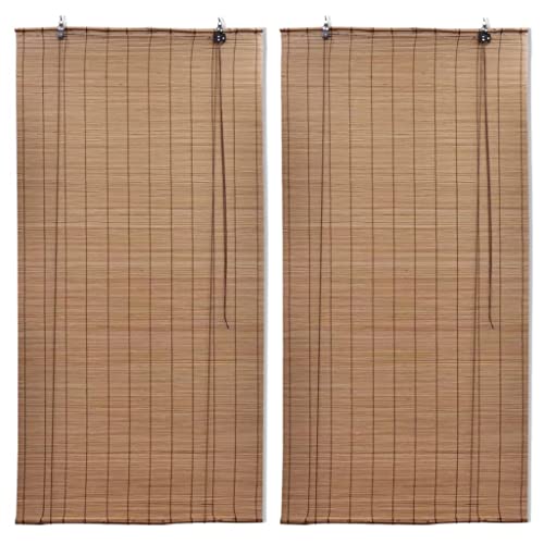 vidaXL Natural Bamboo Roller Blinds, Brown Window Coverings, Light Filtering Shades, Easy Install and Operation, 31.5&quot; x 63&quot; - Set of 2