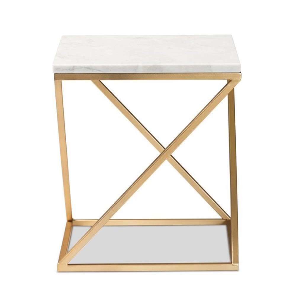 Baxton Studio Hadley Modern and Contemporary Gold Finished Metal End Table with Marble Tabletop Gold/Metal
