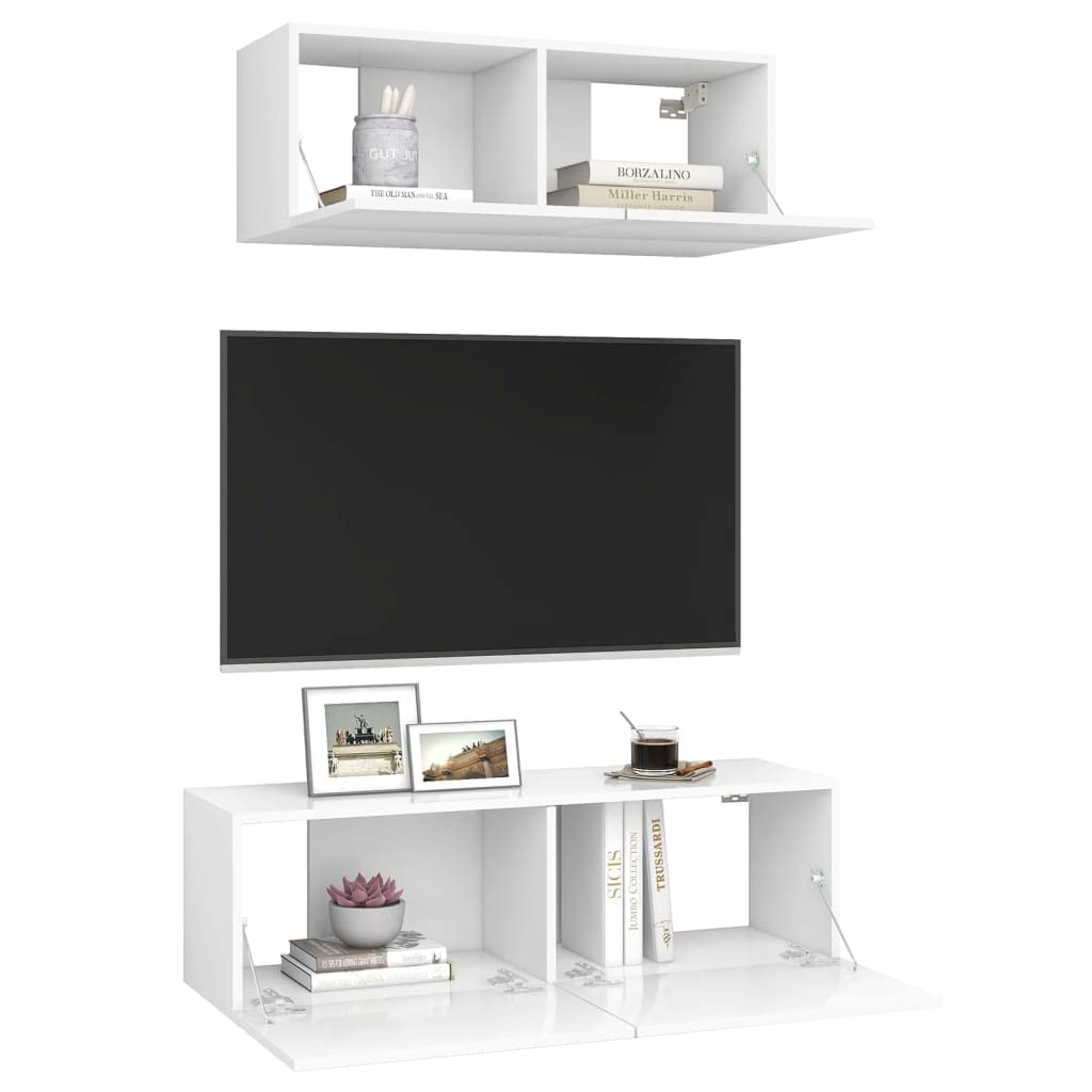 vidaXL TV Stand Set 2 Piece, TV Unit for Living Room, Sideboard, TV Console Media Unit Entertainment Center, Modern, White Engineered Wood