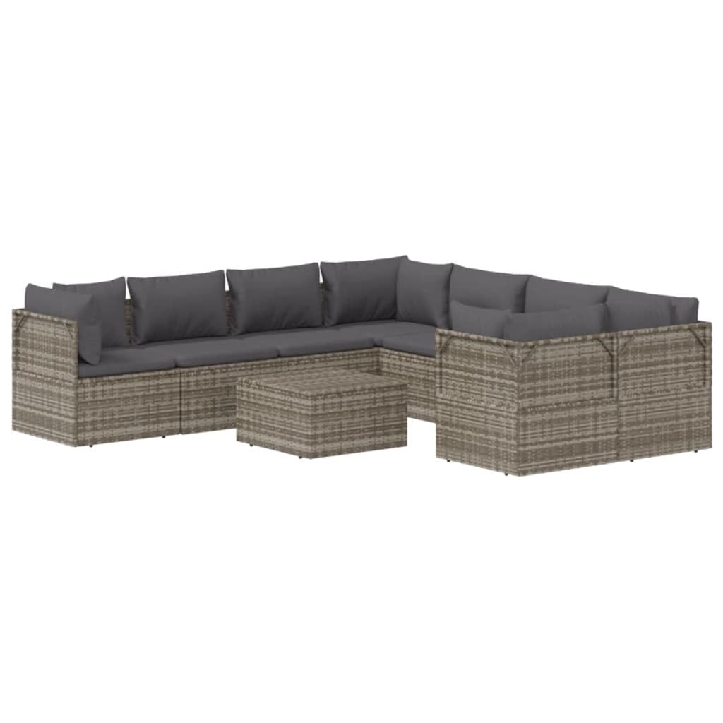 Vidaxl Patio Furniture Set 9 Piece, Lounge Sofa Set For Porch Deck Garden, Outdoor Furniture Set With Cushions, Outdoor Sofa, Gray Poly Rattan