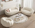 Craftcity Pumpkin Style Wooden Sofa, Contemporary Modern & Cozy Accent Chair For Living Room (Beige, 6 Seater Sofa Set)
