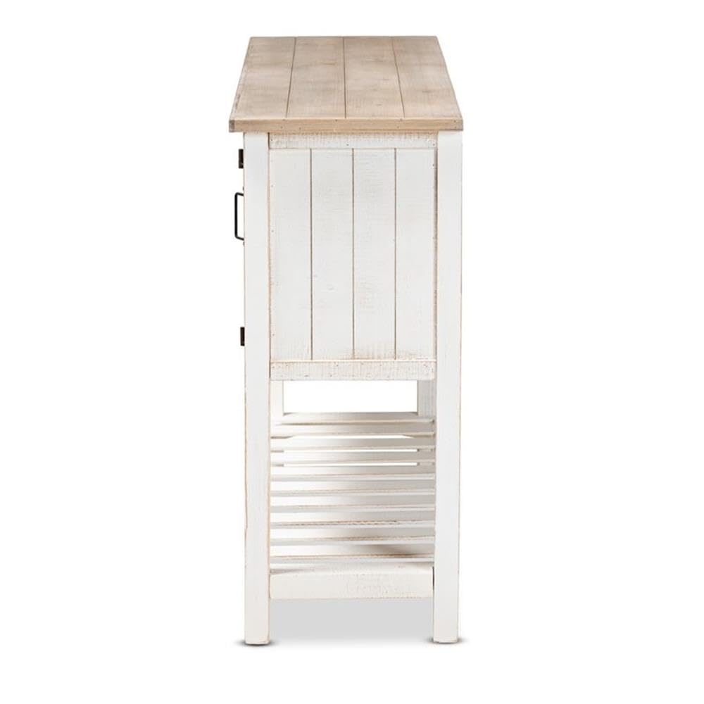 Baxton Studio Deacon Rustic Industrial Farmhouse Weathered Two-Tone White and Oak Brown Finished Wood 2-Door Dining Room Sideboard Buffet