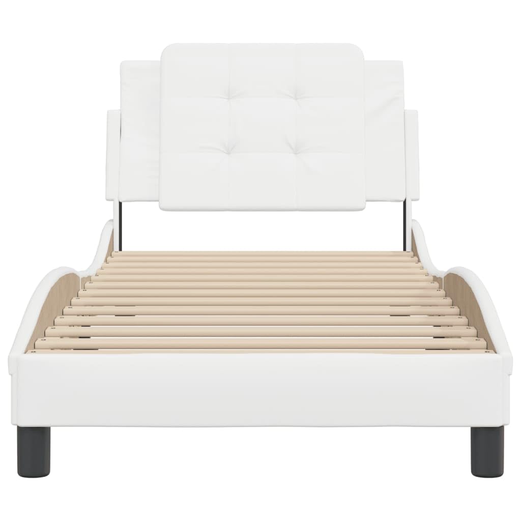 vidaXL Twin Faux Leather Bed Frame with Headboard, Plywood Slats, 39.4&quot;x74.8&quot;, White