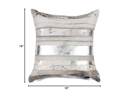 HomeRoots Gray & Silver Cowhide, Microsuede, Polyfill 18' X 18' X 5' Gray and Silver Pillow
