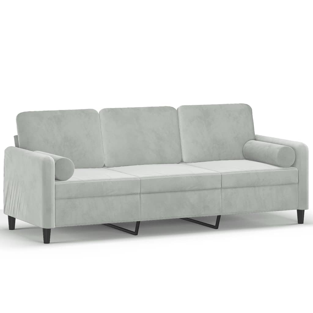 vidaXL Light Gray 3-Seater Velvet Sofa with Throw Pillows and Removable Covers, Modern Design, Extra Comfort, Robust Construction