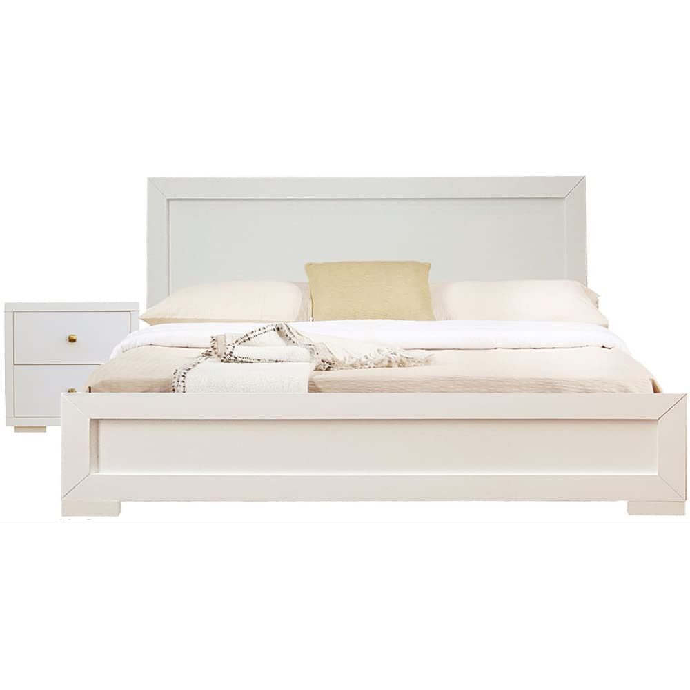 HomeRoots Moma White Wood Platform Full Bed with Nightstand