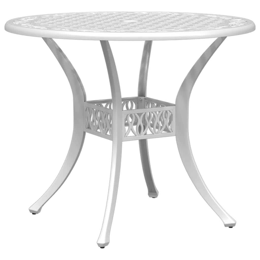 vidaXL 5-Piece White Cast Aluminum Patio Dining Set - Outdoor Furniture with Round Table, Comfortable High-Back Chairs, and Umbrella Hole for Garden/Patio