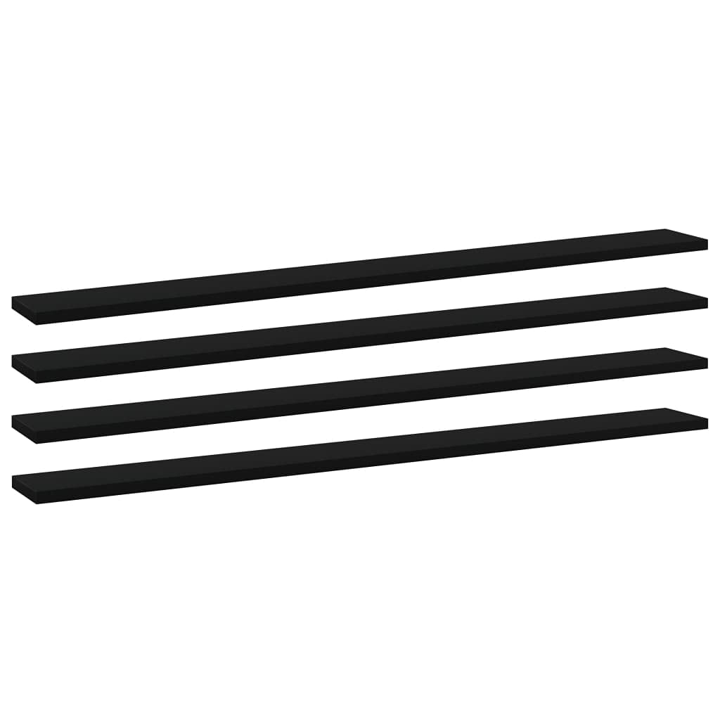 vidaXL Bookshelf Boards - Set of 4, High Gloss Black Finish, Engineered Wood, Easy to Clean, Space Saving Solution, 39.4&quot; x 3.9&quot; x 0.6&quot;