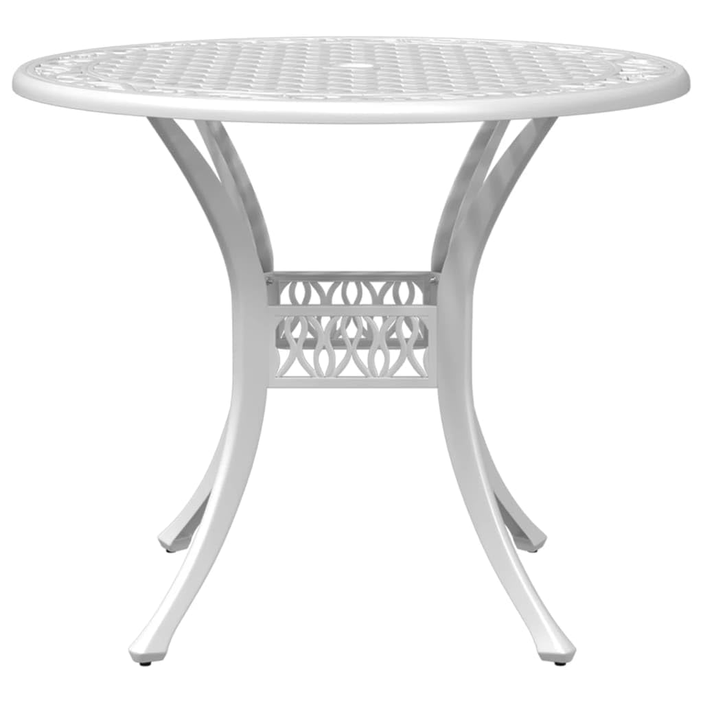 vidaXL 5-Piece White Cast Aluminum Patio Dining Set - Outdoor Furniture with Round Table, Comfortable High-Back Chairs, and Umbrella Hole for Garden/Patio